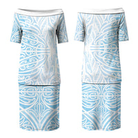 Blue New Zealand Puhoro Maori Tattoo Family Matching Puletasi and Hawaiian Shirt LT14 Mom's Dress Blue - Polynesian Pride