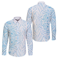 Blue New Zealand Puhoro Maori Tattoo Family Matching Summer Maxi Dress and Hawaiian Shirt LT14 Dad's Shirt - Long Sleeve Blue - Polynesian Pride