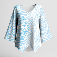 Blue New Zealand Puhoro Maori Tattoo Kimono Sleeve Blouse