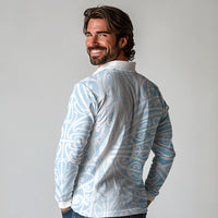Blue New Zealand Puhoro Maori Tattoo Long Sleeve Polo Shirt