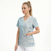 Blue New Zealand Puhoro Maori Tattoo Scrub Top