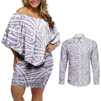Purple New Zealand Puhoro Maori Tattoo Couples Matching Off Shoulder Short Dress and Long Sleeve Button Shirt LT14 Purple - Polynesian Pride