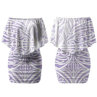 Purple New Zealand Puhoro Maori Tattoo Couples Matching Off Shoulder Short Dress and Long Sleeve Button Shirt LT14 - Polynesian Pride