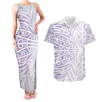 Purple New Zealand Puhoro Maori Tattoo Couples Matching Tank Maxi Dress and Hawaiian Shirt