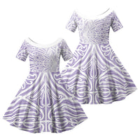 Purple New Zealand Puhoro Maori Tattoo Family Matching Off Shoulder Maxi Dress and Hawaiian Shirt LT14 Daughter's Dress Purple - Polynesian Pride