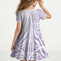 Purple New Zealand Puhoro Maori Tattoo Kid Short Sleeve Dress LT14 - Polynesian Pride