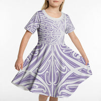 Purple New Zealand Puhoro Maori Tattoo Kid Short Sleeve Dress LT14 - Polynesian Pride