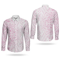 Pink New Zealand Puhoro Maori Tattoo Couples Matching Long Sleeve Bodycon Dress and Long Sleeve Button Shirt LT14 - Polynesian Pride