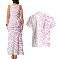 Pink New Zealand Puhoro Maori Tattoo Couples Matching Tank Maxi Dress and Hawaiian Shirt