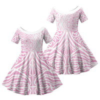Pink New Zealand Puhoro Maori Tattoo Family Matching Off The Shoulder Long Sleeve Dress and Hawaiian Shirt LT14 Daughter's Dress Pink - Polynesian Pride