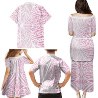 Pink New Zealand Puhoro Maori Tattoo Family Matching Puletasi and Hawaiian Shirt
