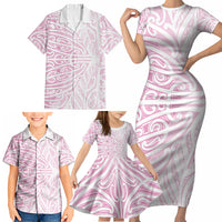 Pink New Zealand Puhoro Maori Tattoo Family Matching Short Sleeve Bodycon Dress and Hawaiian Shirt LT14 - Polynesian Pride