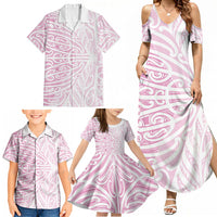 Pink New Zealand Puhoro Maori Tattoo Family Matching Summer Maxi Dress and Hawaiian Shirt LT14 - Polynesian Pride