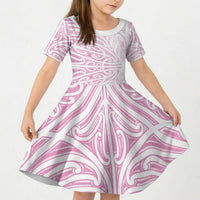 Pink New Zealand Puhoro Maori Tattoo Kid Short Sleeve Dress LT14 KID Pink - Polynesian Pride