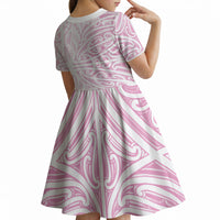 Pink New Zealand Puhoro Maori Tattoo Kid Short Sleeve Dress LT14 - Polynesian Pride