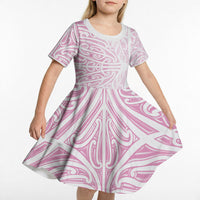Pink New Zealand Puhoro Maori Tattoo Kid Short Sleeve Dress LT14 - Polynesian Pride