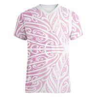 Pink New Zealand Puhoro Maori Tattoo Women V-Neck T-Shirt