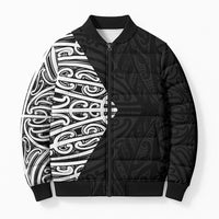 Black New Zealand Puhoro Maori Tattoo Bomber Puffer Jacket