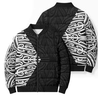 Black New Zealand Puhoro Maori Tattoo Bomber Puffer Jacket