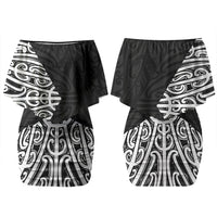 Black New Zealand Puhoro Maori Tattoo Couples Matching Off Shoulder Short Dress and Hawaiian Shirt LT14 - Polynesian Pride