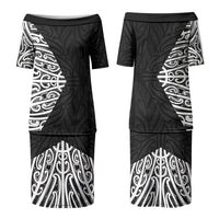 Black New Zealand Puhoro Maori Tattoo Family Matching Puletasi and Hawaiian Shirt LT14 Mom's Dress Black - Polynesian Pride