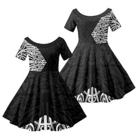 Black New Zealand Puhoro Maori Tattoo Family Matching Short Sleeve Bodycon Dress and Hawaiian Shirt LT14 Daughter's Dress Black - Polynesian Pride
