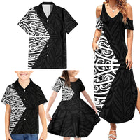 Black New Zealand Puhoro Maori Tattoo Family Matching Summer Maxi Dress and Hawaiian Shirt