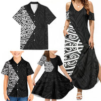 Black New Zealand Puhoro Maori Tattoo Family Matching Summer Maxi Dress and Hawaiian Shirt LT14 - Polynesian Pride
