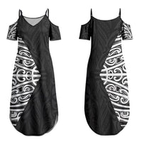 Black New Zealand Puhoro Maori Tattoo Family Matching Summer Maxi Dress and Hawaiian Shirt LT14 Mom's Dress Black - Polynesian Pride