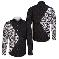 Black New Zealand Puhoro Maori Tattoo Family Matching Summer Maxi Dress and Hawaiian Shirt LT14 Dad's Shirt - Long Sleeve Black - Polynesian Pride