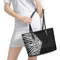 Black New Zealand Puhoro Maori Tattoo Leather Tote Bag