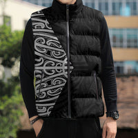 Black New Zealand Puhoro Maori Tattoo Sleeveless Puffer Jacket
