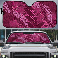 Pink Aloha Hawaii Auto Sun Shade Hawaiian Kakau Ohia Lehua Lei LT14 Pink - Polynesian Pride