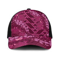 Pink Aloha Hawaii Baseball Net Cap Hawaiian Kakau Ohia Lehua Lei LT14 One Size Black Pink - Polynesian Pride