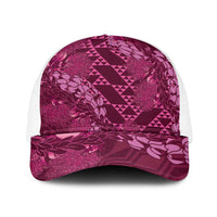Pink Aloha Hawaii Baseball Net Cap Hawaiian Kakau Ohia Lehua Lei - Polynesian Pride
