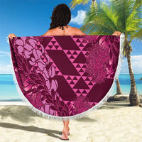 Pink Aloha Hawaii Beach Blanket Hawaiian Kakau Ohia Lehua Lei LT14 - Polynesian Pride