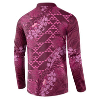 Pink Aloha Hawaii Button Sweatshirt Hawaiian Kakau Ohia Lehua Lei LT14 - Polynesian Pride