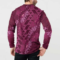 Pink Aloha Hawaii Button Sweatshirt Hawaiian Kakau Ohia Lehua Lei LT14 - Polynesian Pride