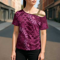 Pink Aloha Hawaii Cross Shoulder Shirt Hawaiian Kakau Ohia Lehua Lei LT14 - Polynesian Pride