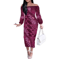 Pink Aloha Hawaii Family Matching Off The Shoulder Long Sleeve Dress and Hawaiian Shirt Hawaiian Kakau Ohia Lehua Lei - Polynesian Pride