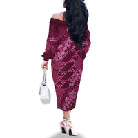 Pink Aloha Hawaii Family Matching Off The Shoulder Long Sleeve Dress and Hawaiian Shirt Hawaiian Kakau Ohia Lehua Lei - Polynesian Pride