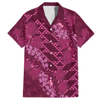 Pink Aloha Hawaii Family Matching Puletasi and Hawaiian Shirt Hawaiian Kakau Ohia Lehua Lei - Polynesian Pride