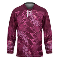 Pink Aloha Hawaii Hockey Jersey Hawaiian Kakau Ohia Lehua Lei - Polynesian Pride