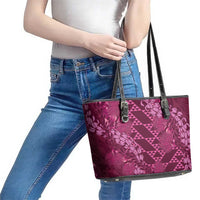 Pink Aloha Hawaii Leather Tote Bag Hawaiian Kakau Ohia Lehua Lei - Polynesian Pride