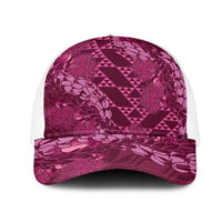 Pink Aloha Hawaii Mesh Trucker Cap Hawaiian Kakau Ohia Lehua Lei LT14 One Size White Pink - Polynesian Pride