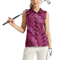Pink Aloha Hawaii Women Sleeveless Polo Shirt Hawaiian Kakau Ohia Lehua Lei - Polynesian Pride