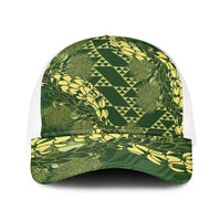 Green Aloha Hawaii Baseball Net Cap Hawaiian Kakau Ohia Lehua Lei LT14 One Size White Green - Polynesian Pride
