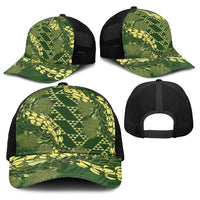 Green Aloha Hawaii Baseball Net Cap Hawaiian Kakau Ohia Lehua Lei LT14 - Polynesian Pride