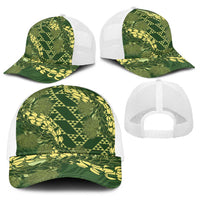 Green Aloha Hawaii Baseball Net Cap Hawaiian Kakau Ohia Lehua Lei LT14 - Polynesian Pride