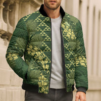 Green Aloha Hawaii Bomber Puffer Jacket Hawaiian Kakau Ohia Lehua Lei LT14 - Polynesian Pride